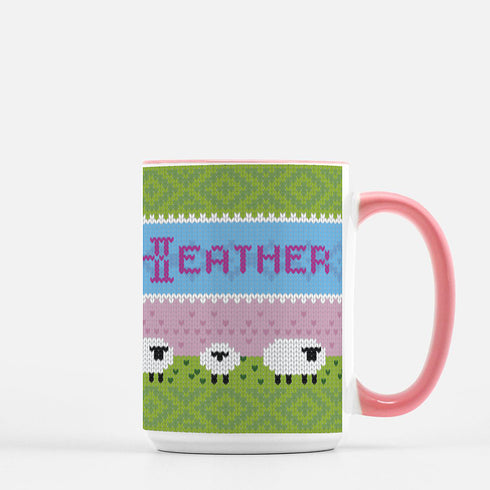 Sheep and Grass Personalized Knitting Mug, Cute Knitter Mug, Sheep Mug, coffee and knitting, yarn lover gift, yarn gift, knitter gift